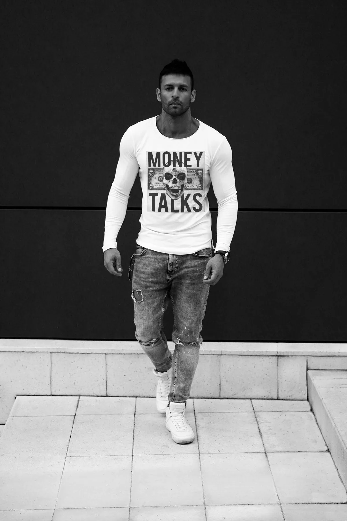 Mens Long Sleeve Skull T-shirt "Money Talks" MD669