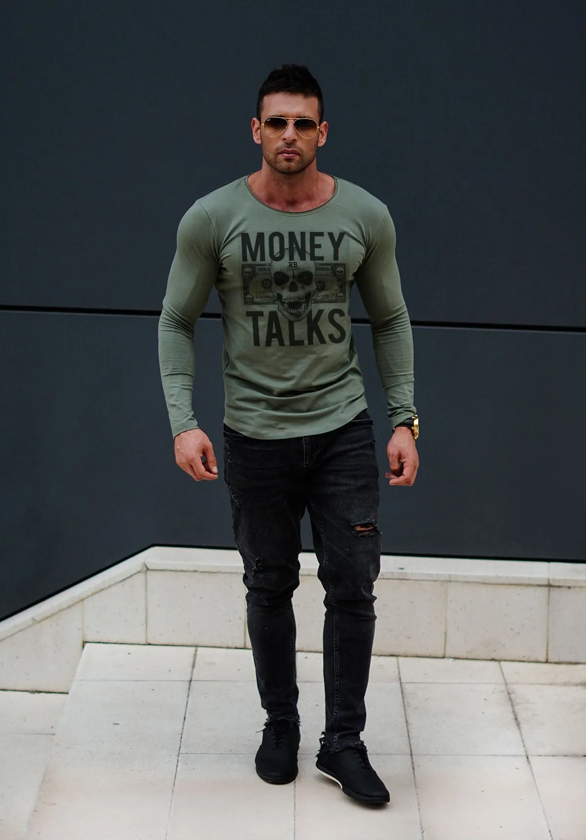 Mens Long Sleeve Skull T-shirt "Money Talks" MD669