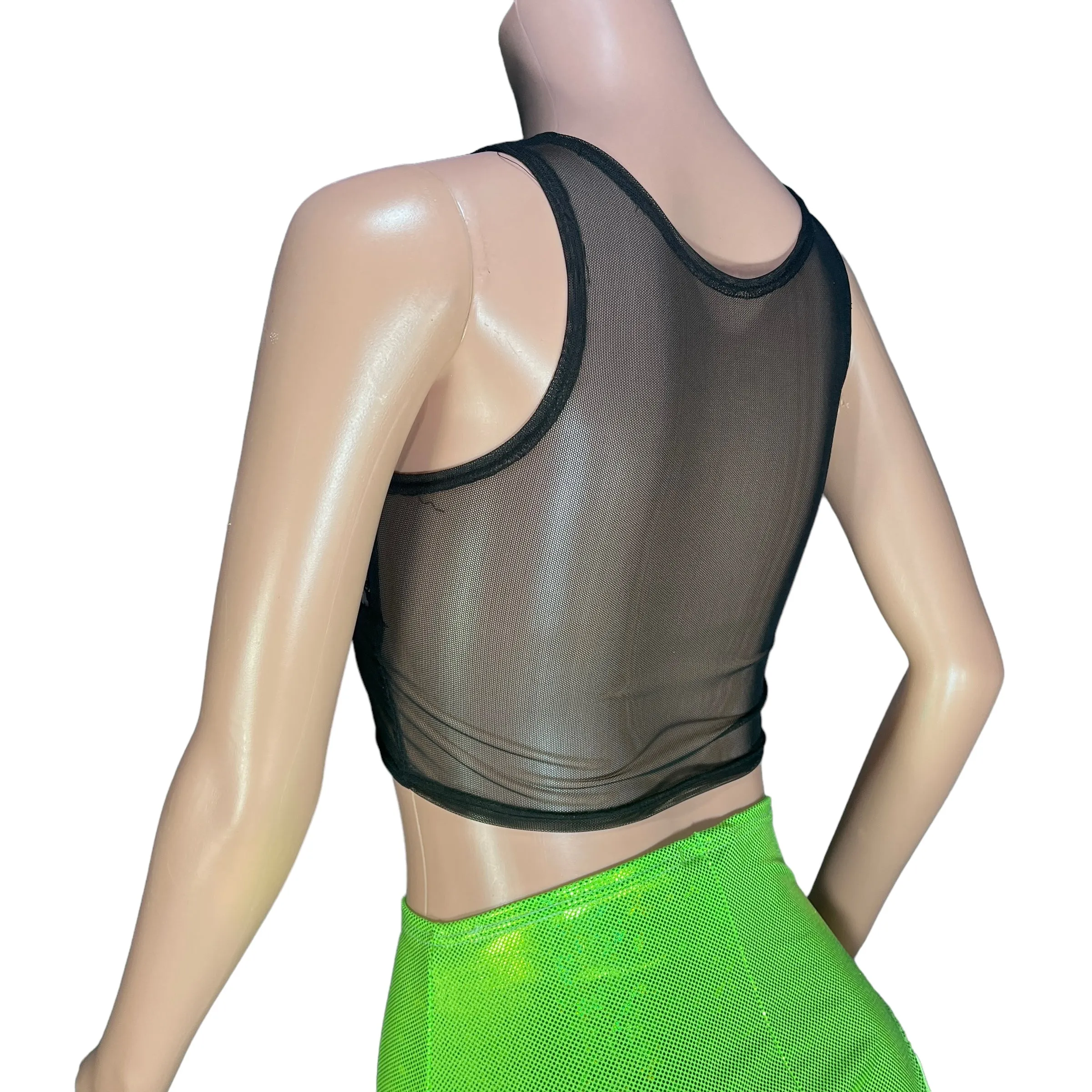 Mesh Censor Crop Tank - Black Mesh w/ Black Holo Splatter Holographic