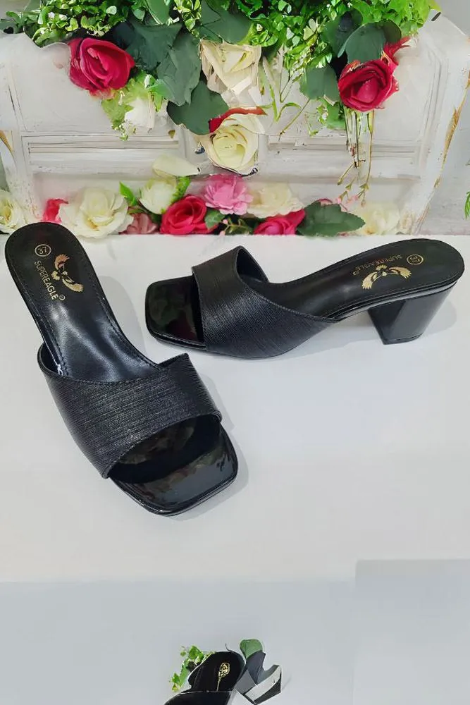 Metallic Foil Strap Block Heel Slider