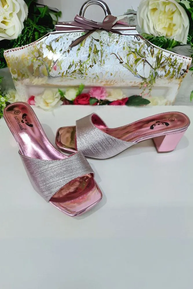 Metallic Foil Strap Block Heel Slider