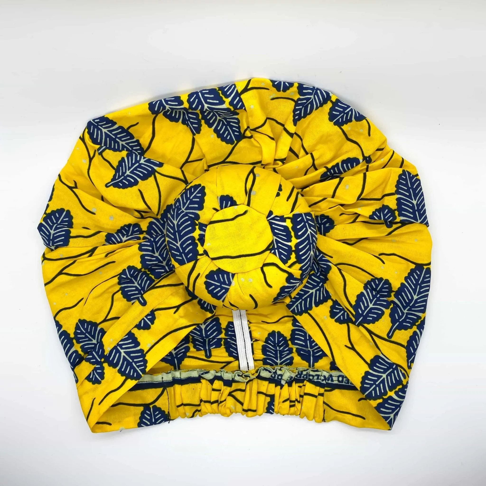 MINA African Print Bonnet Set (ball Knot) (Yellow and Navy Blue)