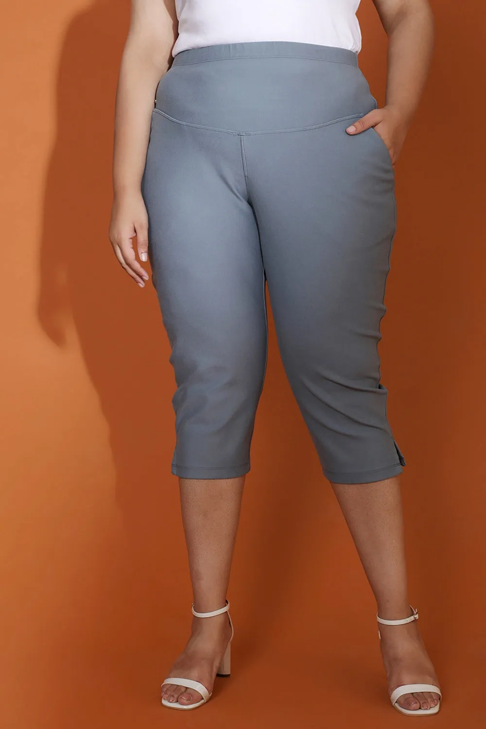 Mist Blue New Fit Tummy Tucker Crop Pants