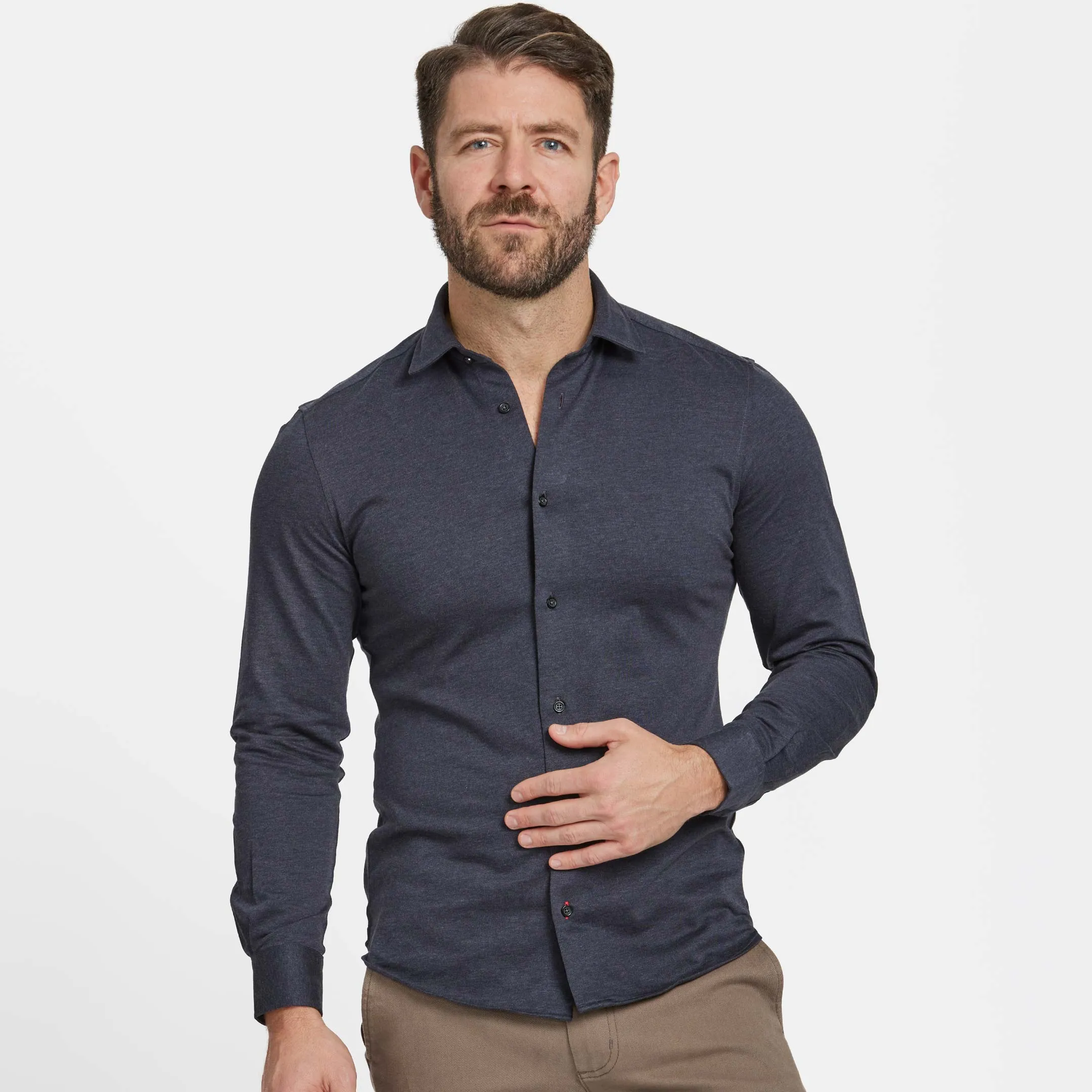 Navy Mélange Performance Stretch Shirt