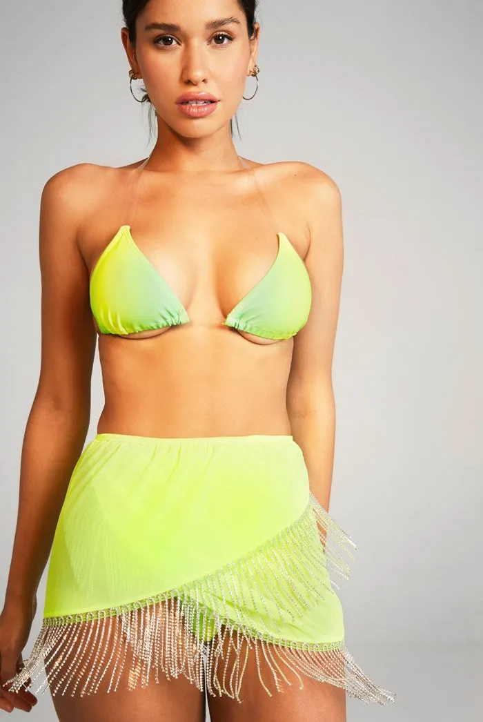 Neon Lime Mesh Sarong With Diamante Trim Detail