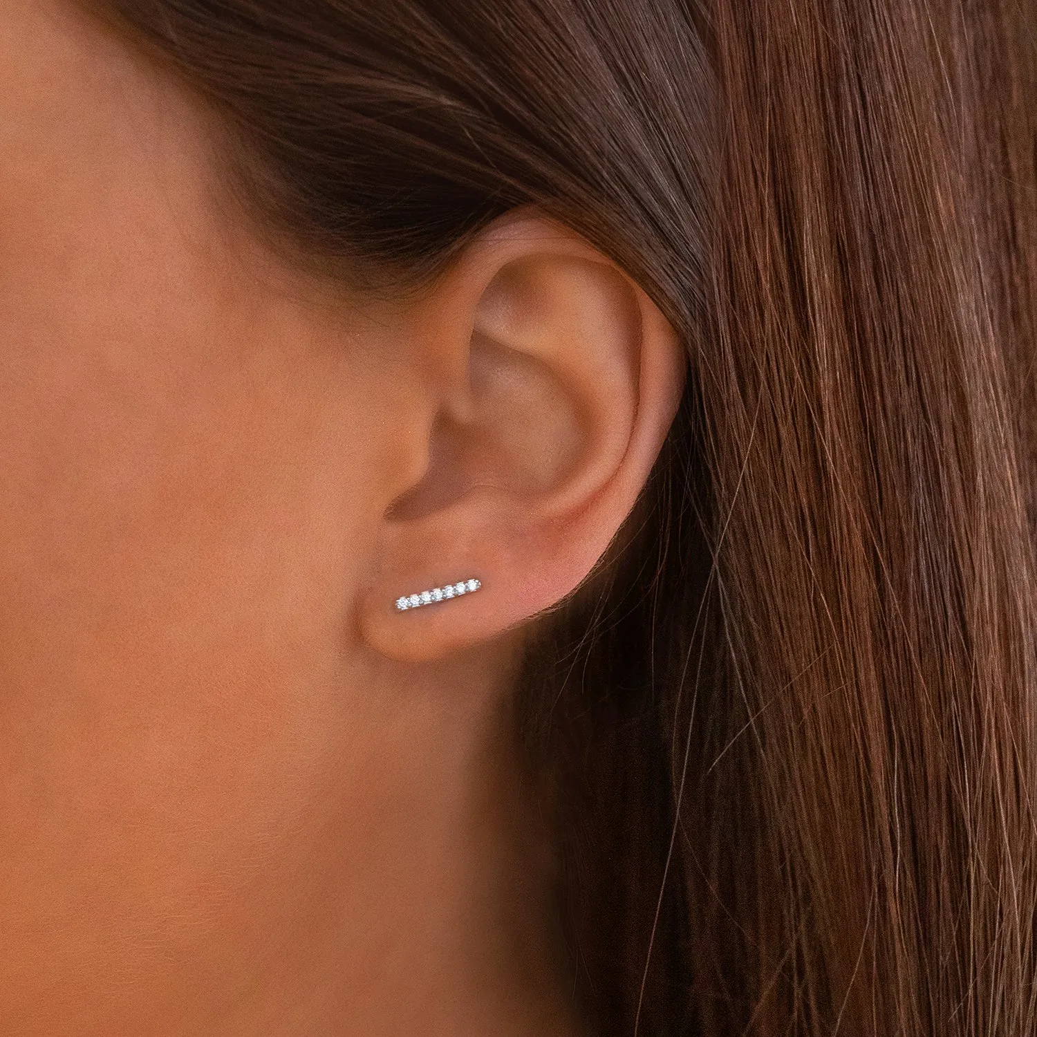 Pave Bar Studs | Silver