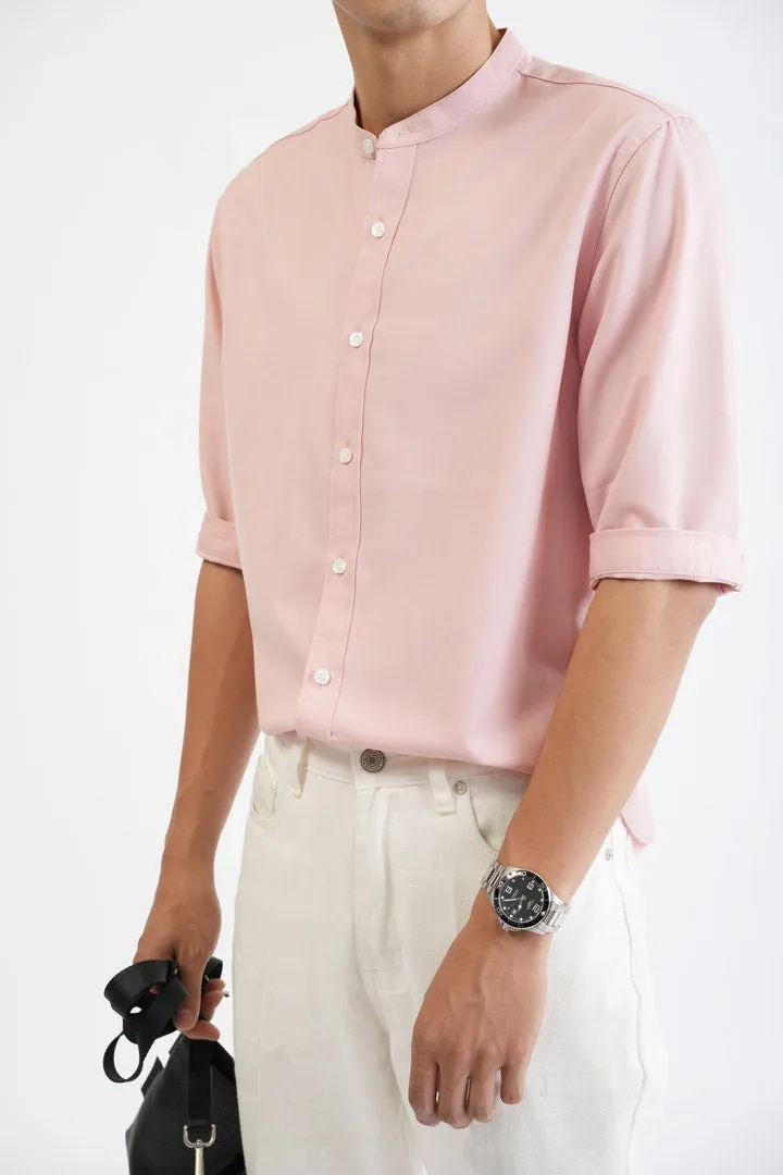 Pink 3/4-Sleeve Shirt with a Mandarin Collar - Item 1058