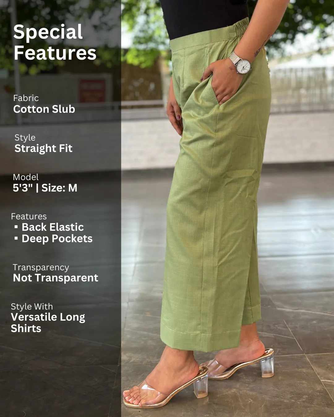 Pistachio Green Solid Cotton Slub Pant