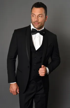 "Caesar" Black 1-Button Shawl Tuxedo (4-Piece Set)