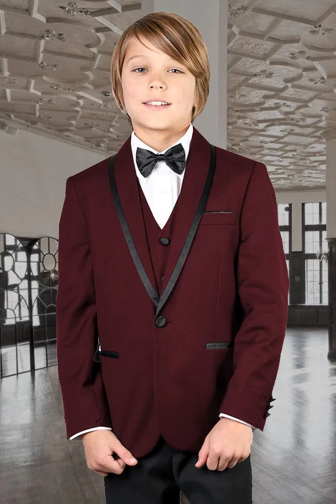 "Genova" Kids Burgundy Shawl Tuxedo 5-Piece Set