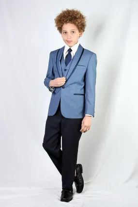 "Genova" Kids Steel Blue Shawl Tuxedo 5-Piece Set