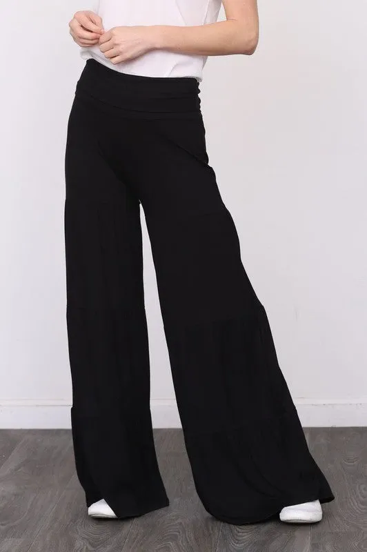 Solid Tiered Wide Leg Pants