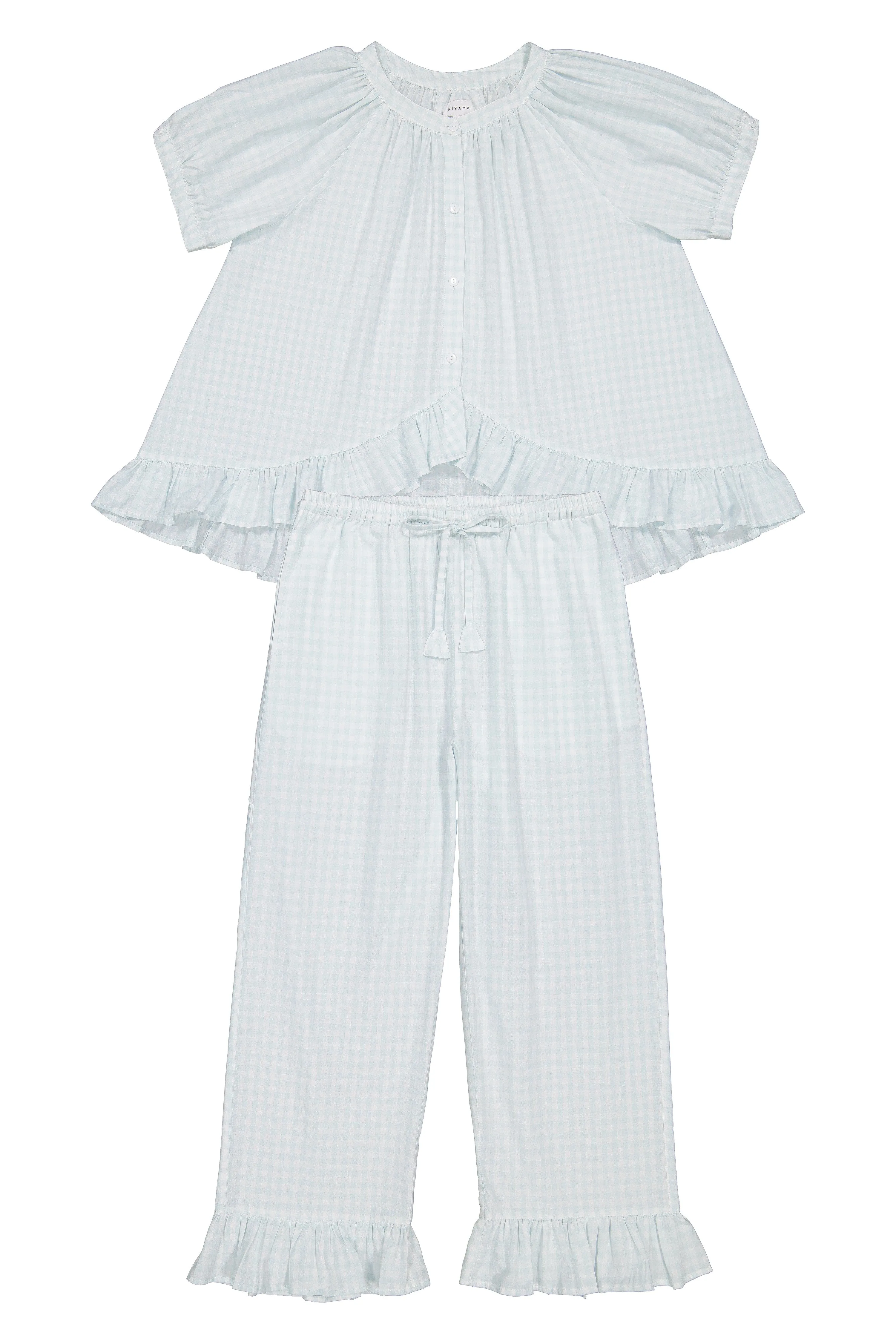 Sophie Sleep Set - Pants - Cotton - Gingham Pale Blue