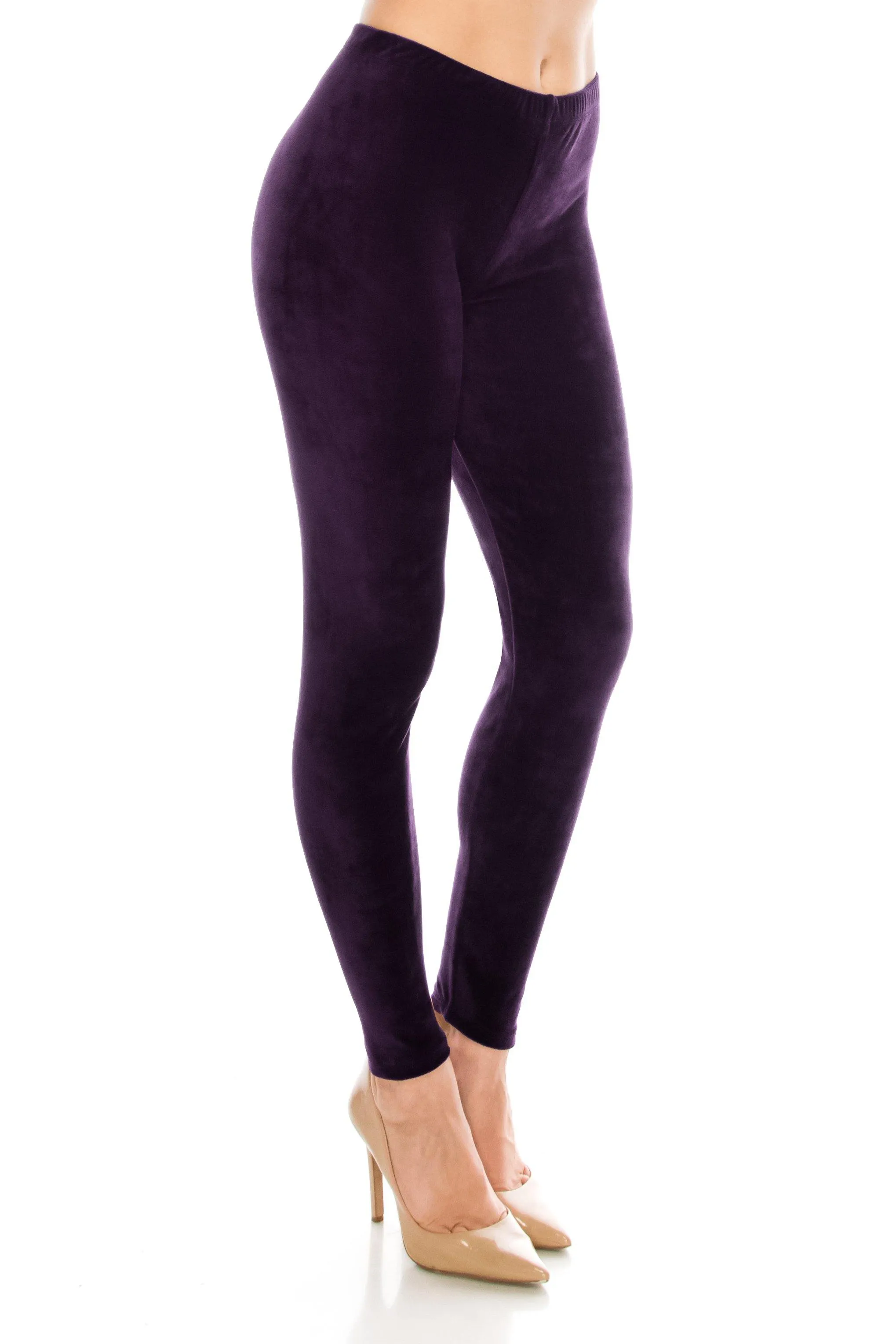 Stretch Velvet Leggings - Warm Winter Solid Basic Leggings