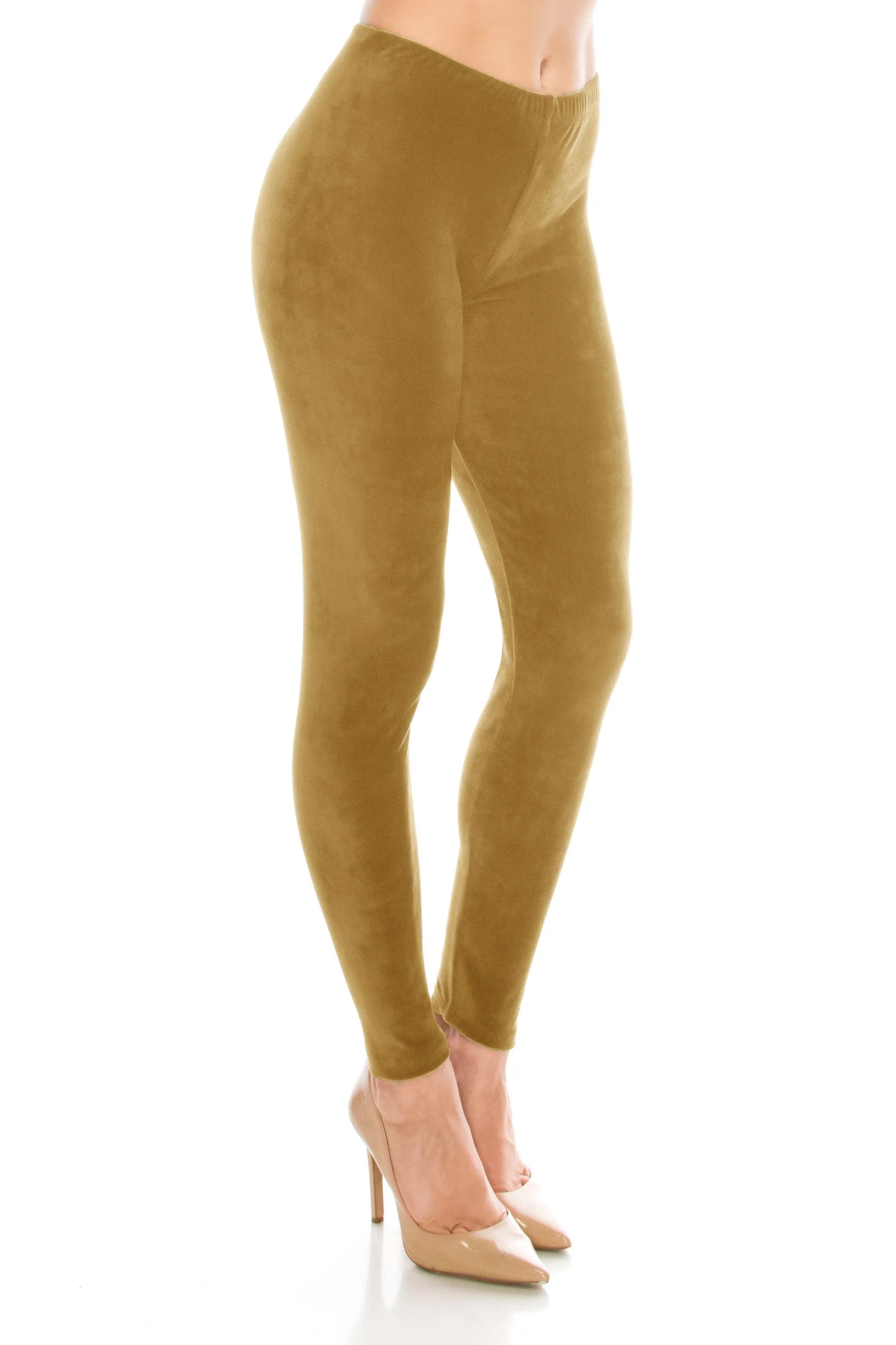 Stretch Velvet Leggings - Warm Winter Solid Basic Leggings