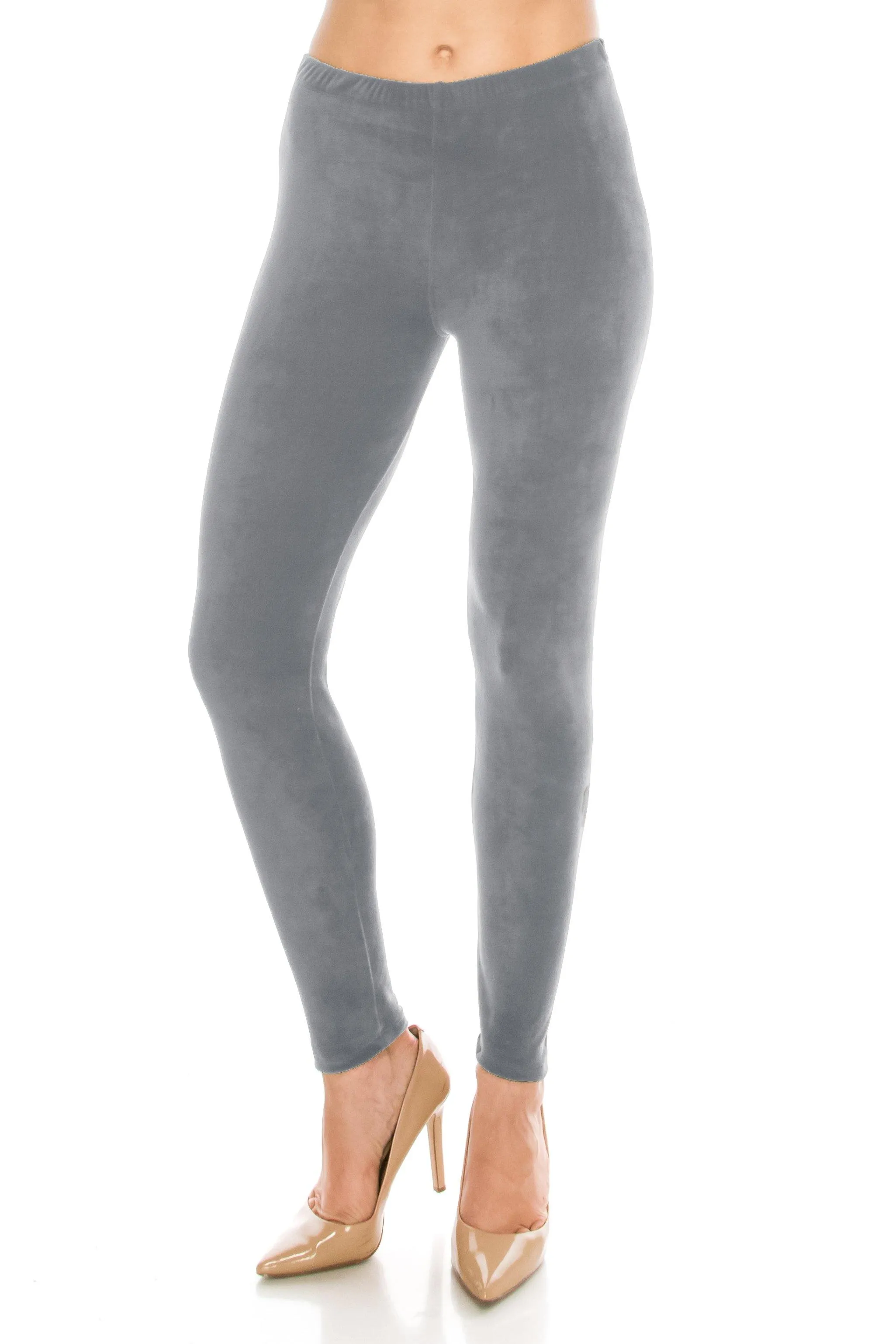 Stretch Velvet Leggings - Warm Winter Solid Basic Leggings