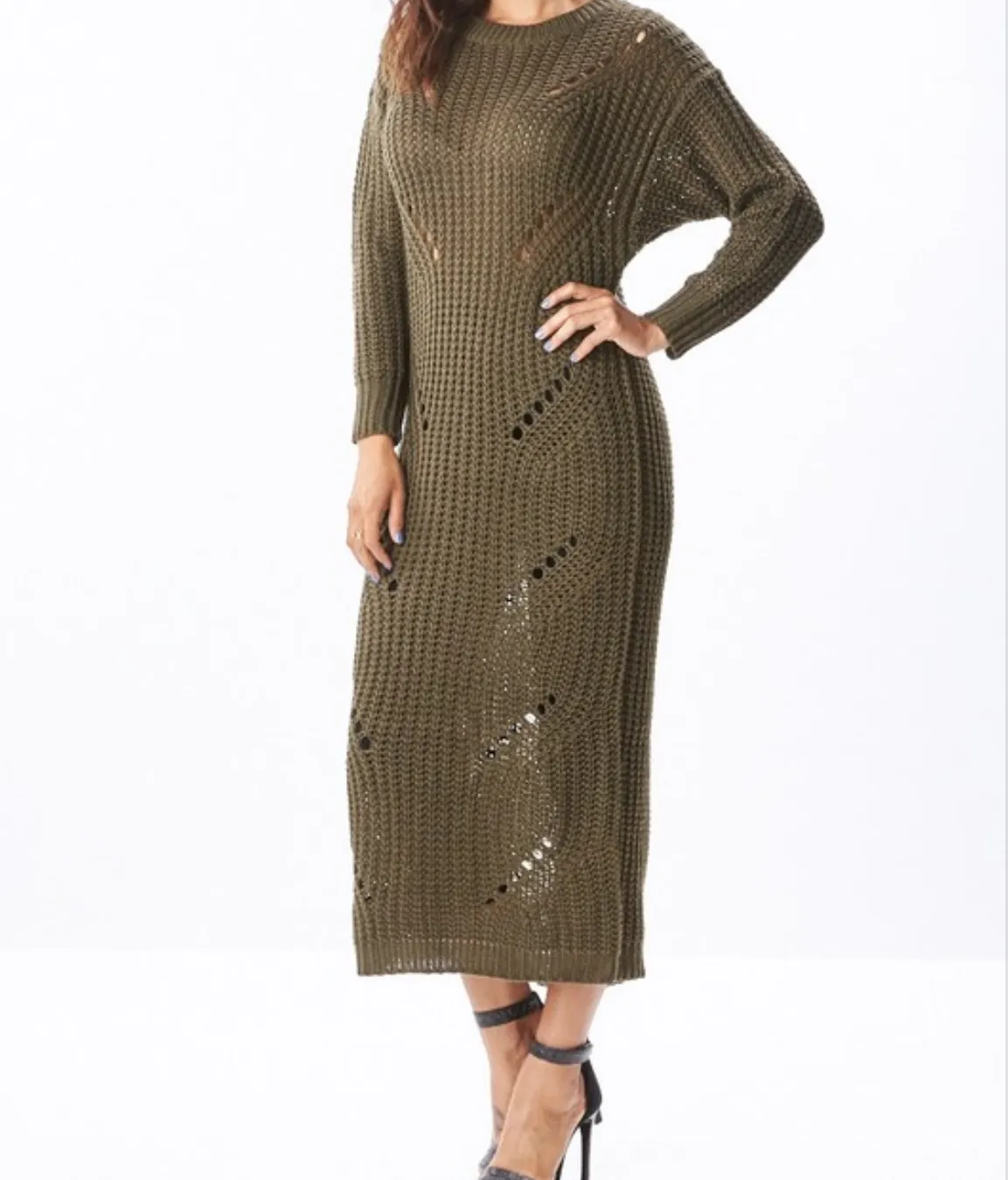 Sweater Back Ripped Long Sleeve Dress