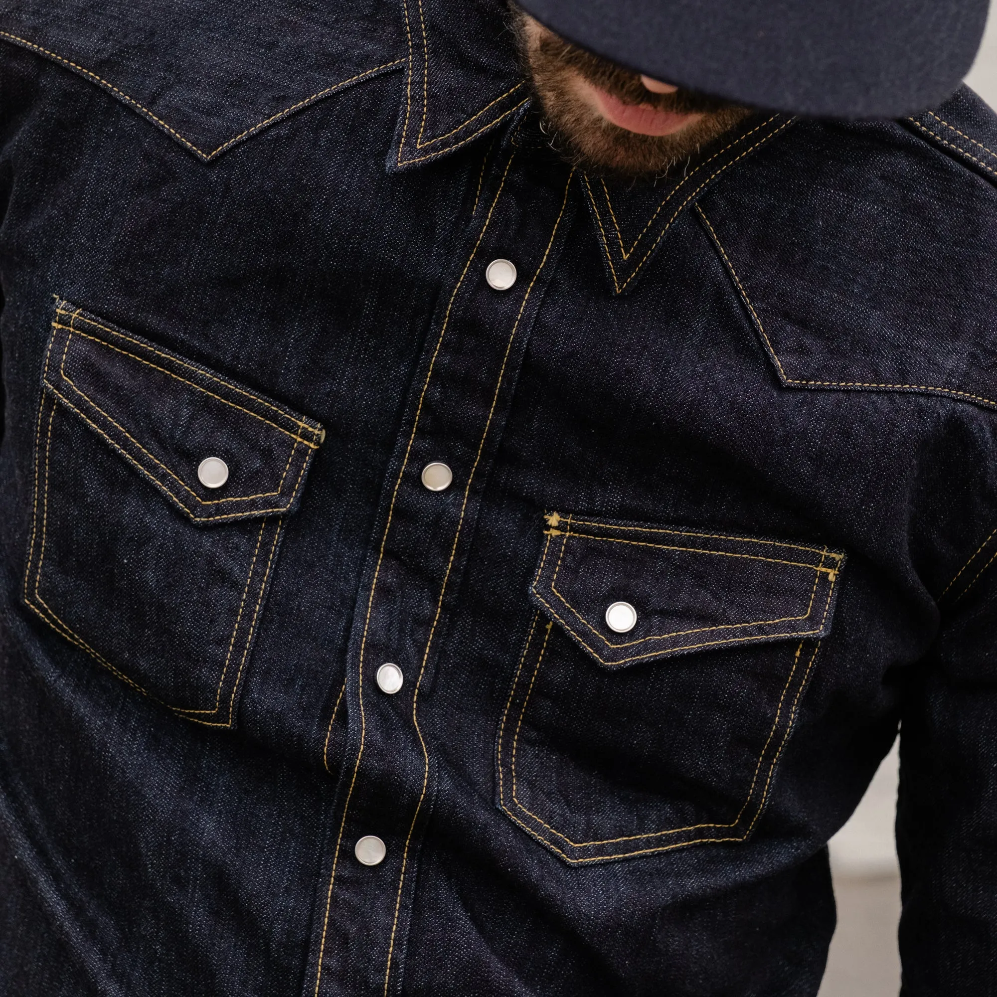 The Flat Head FN-SDW-001L Denim Western Shirt Blue