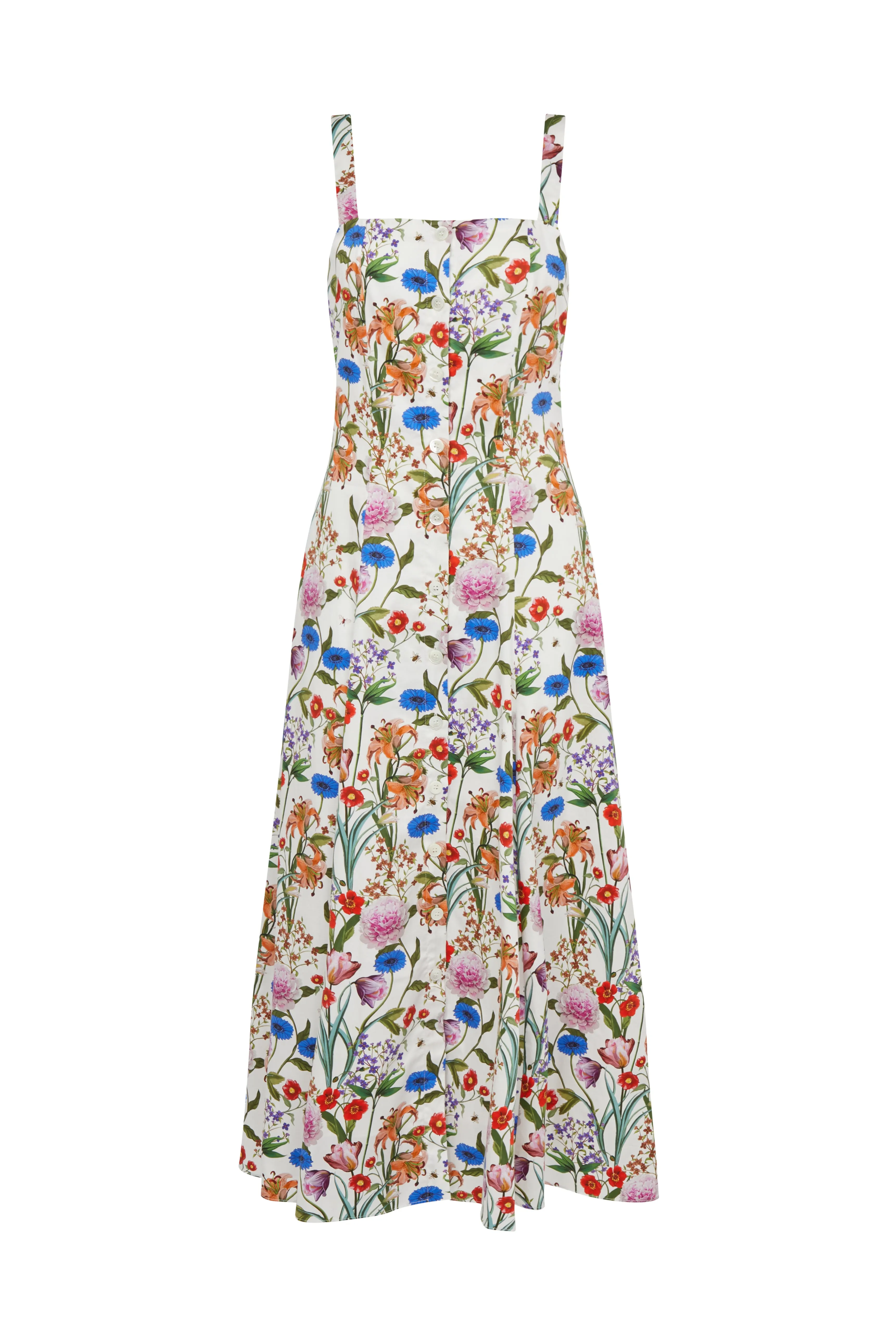 Tilda Floral Cotton Midi Dress – White