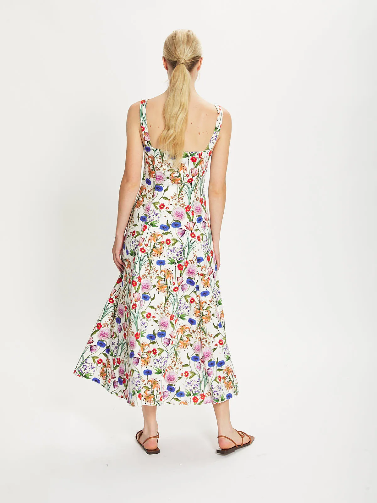 Tilda Floral Cotton Midi Dress – White