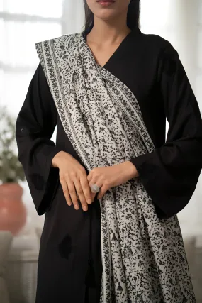 White tonal Fall Acrylic Wool Printed Shawl