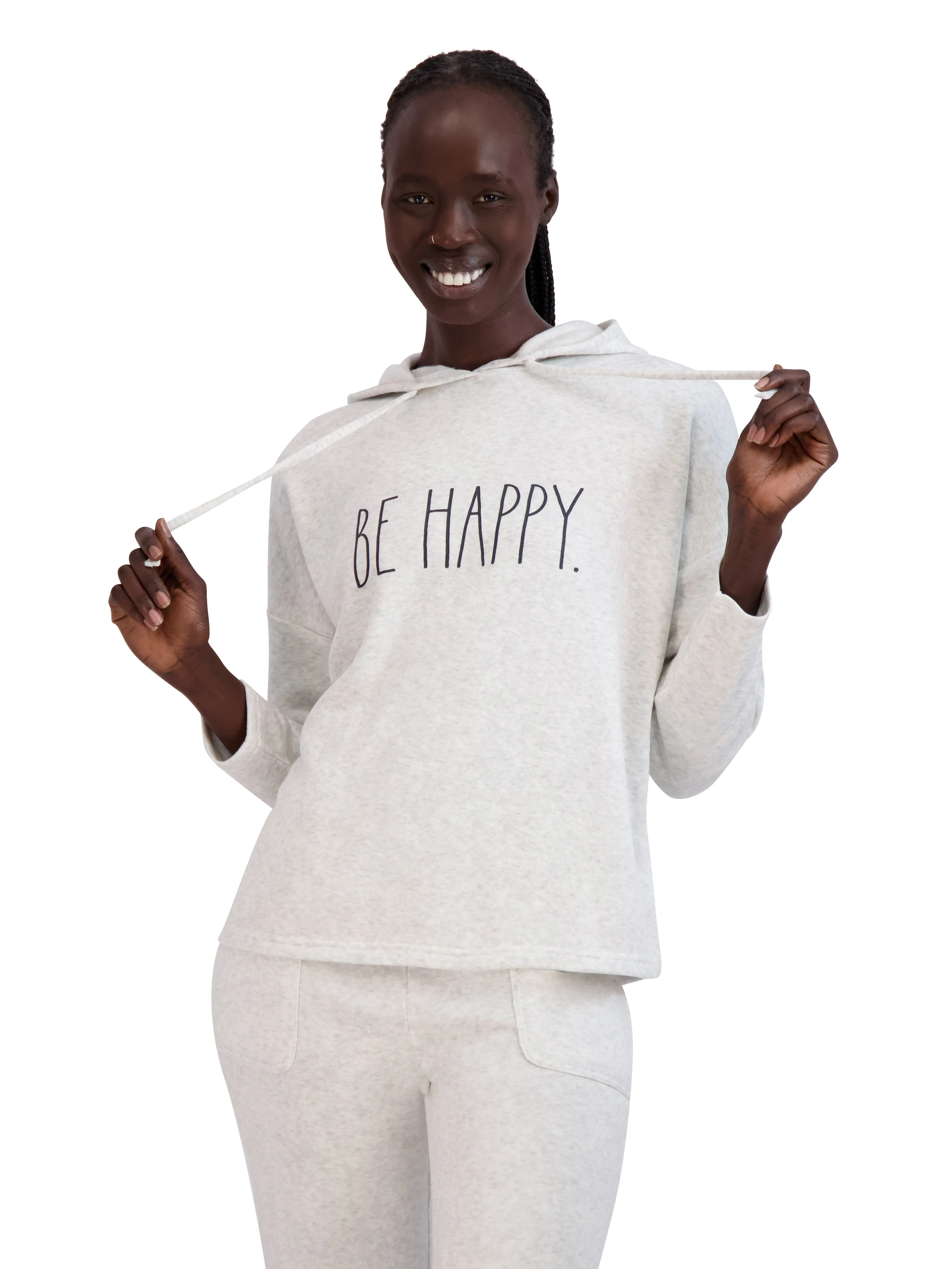 Women's "BE HAPPY" Hoodie and Drawstring Joggers 2-Piece Lounge Set