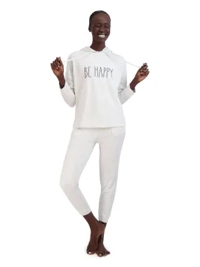 Women's "BE HAPPY" Hoodie and Drawstring Joggers 2-Piece Lounge Set