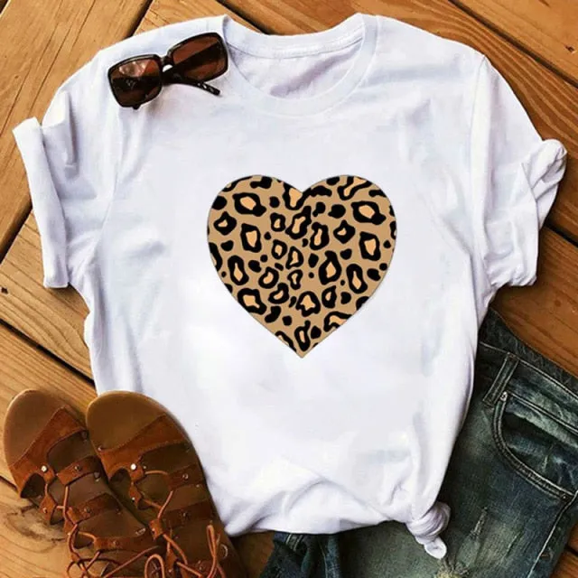 WVIOCE Fashion Leopard Skull Print Women T-shirt Summer Plus Size Black Female T-shirt Soft Round Neck Harajuku Top Clothes H1