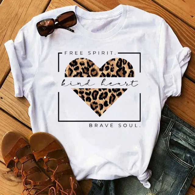 WVIOCE Fashion Leopard Skull Print Women T-shirt Summer Plus Size Black Female T-shirt Soft Round Neck Harajuku Top Clothes H1