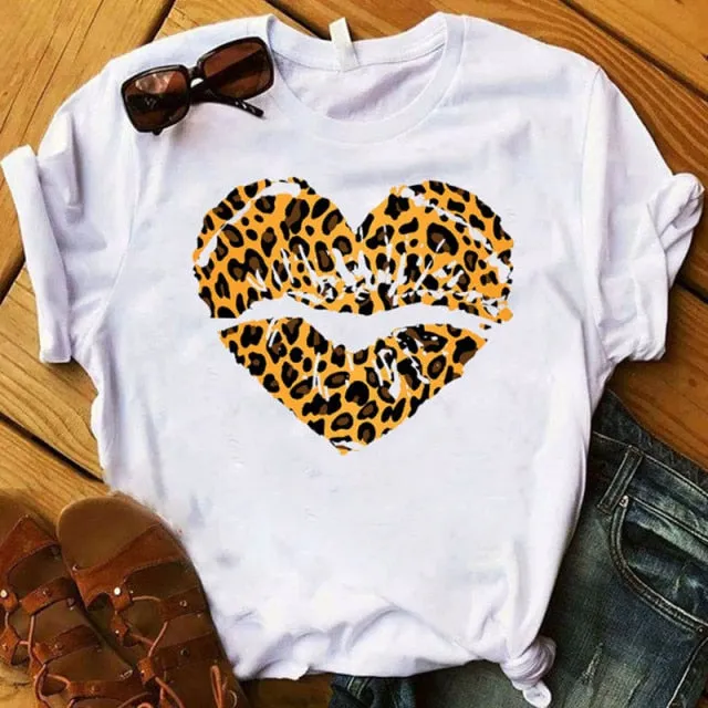 WVIOCE Fashion Leopard Skull Print Women T-shirt Summer Plus Size Black Female T-shirt Soft Round Neck Harajuku Top Clothes H1