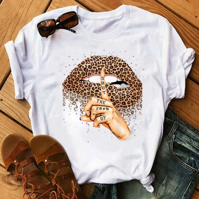 WVIOCE Fashion Leopard Skull Print Women T-shirt Summer Plus Size Black Female T-shirt Soft Round Neck Harajuku Top Clothes H1