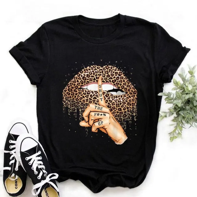 WVIOCE Fashion Leopard Skull Print Women T-shirt Summer Plus Size Black Female T-shirt Soft Round Neck Harajuku Top Clothes H1